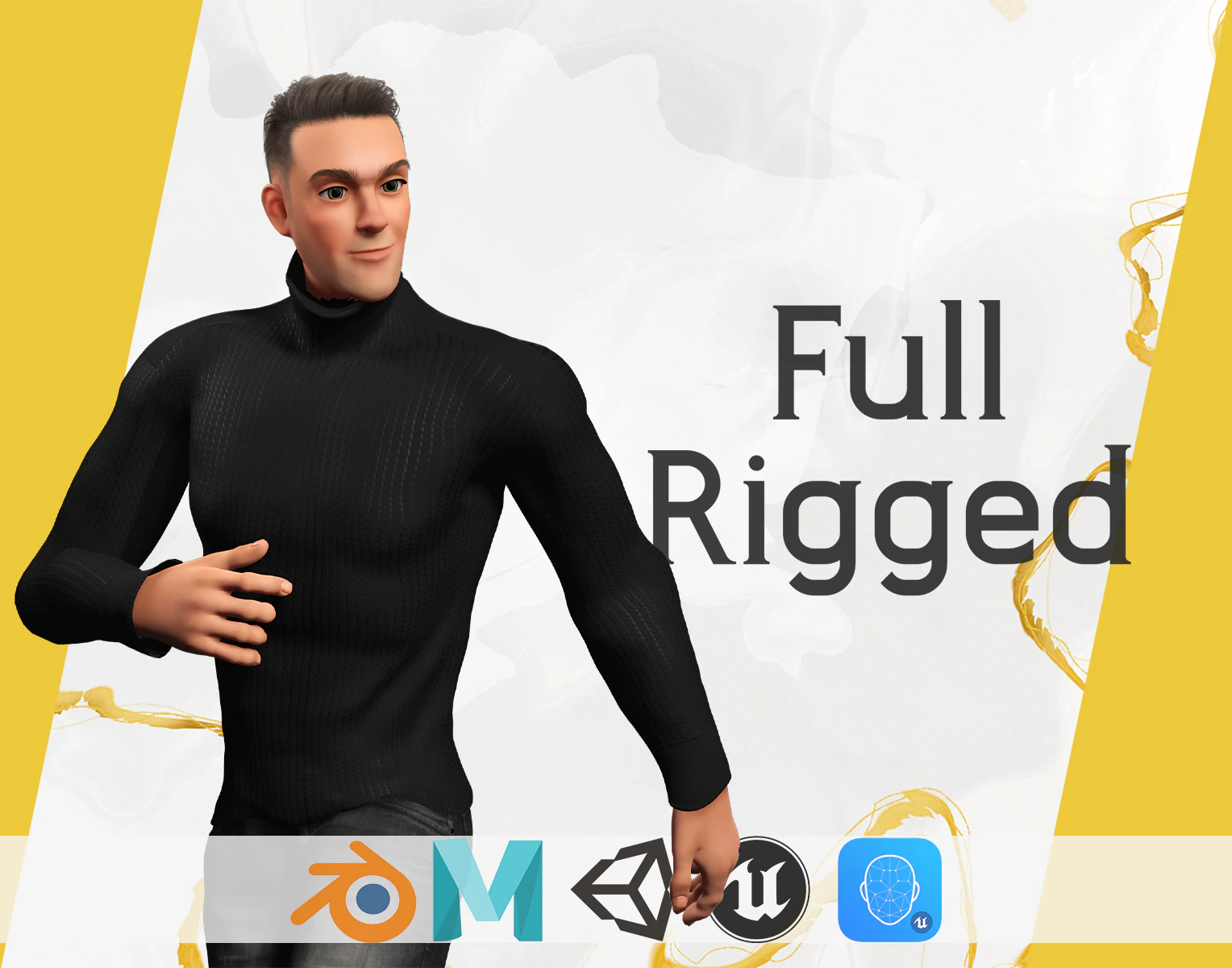 Casual male turtle-neck cartoon semi Realistic 3D Model .c4d .max .obj .3ds .fbx .stl .blend 