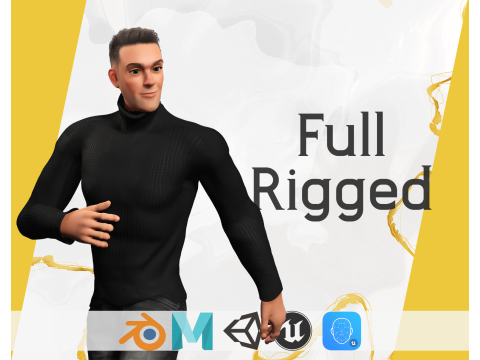 Casual male turtle-neck cartoon semi Realistic 3D Model