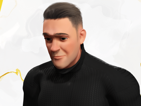 Casual male turtle-neck cartoon semi Realistic 3D 模型