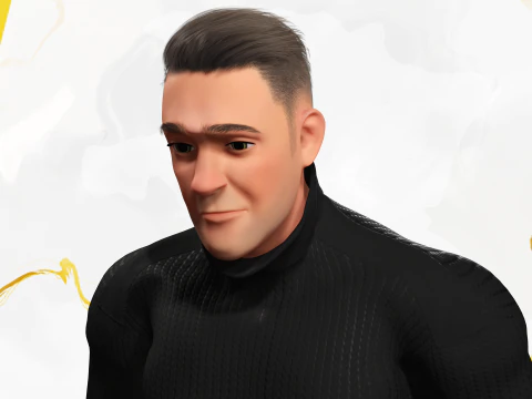 Casual male turtle-neck cartoon semi Realistic 3D Model