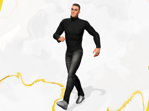 Casual male turtle-neck cartoon semi Realistic 3D 模型