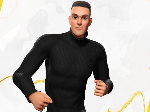 Casual male turtle-neck cartoon semi Realistic 3D 模型