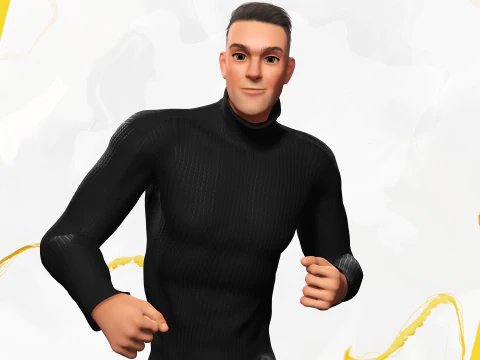 Casual male turtle-neck cartoon semi Realistic 3D Model