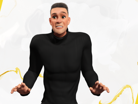 Casual male turtle-neck cartoon semi Realistic 3D 模型