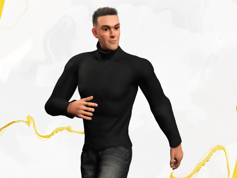 Casual male turtle-neck cartoon semi Realistic 3D 模型