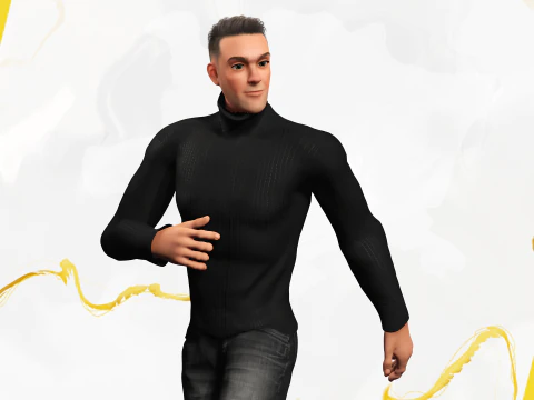 Casual male turtle-neck cartoon semi Realistic 3D Model