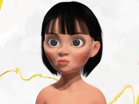 黑色比基尼的卡通女孩 艺术 现实主义 3D 模型