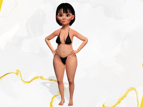 Cartoon Girl in Black Bikini Artistic Realism Modèle 3D