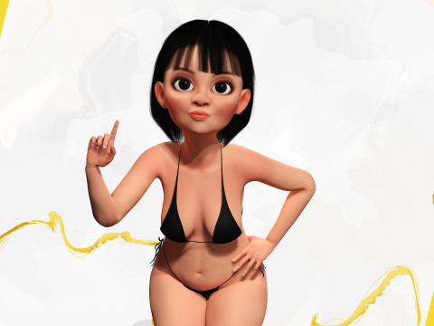 Cartoon Girl in Black Bikini Artistic Realism Modèle 3D