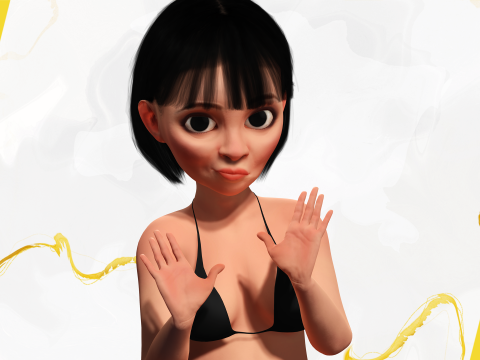 Cartoon Girl in Black Bikini Artistic Realism Modèle 3D