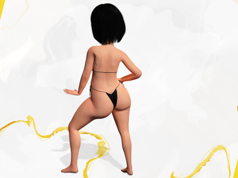 Cartoon Girl in Black Bikini Artistic Realism Modèle 3D