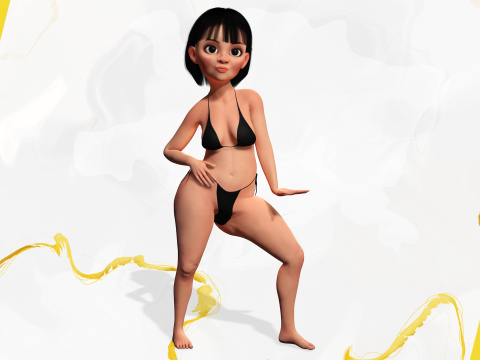 Cartoon Girl in Black Bikini Artistic Realism Modèle 3D