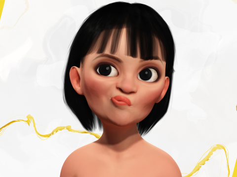 Cartoon Girl in Black Bikini Artistic Realism Modèle 3D
