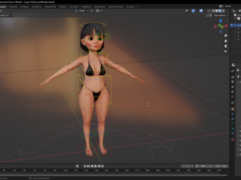 Cartoon Girl in Black Bikini Artistic Realism Modèle 3D