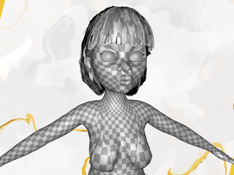 Cartoon Girl in Black Bikini Artistic Realism Modèle 3D