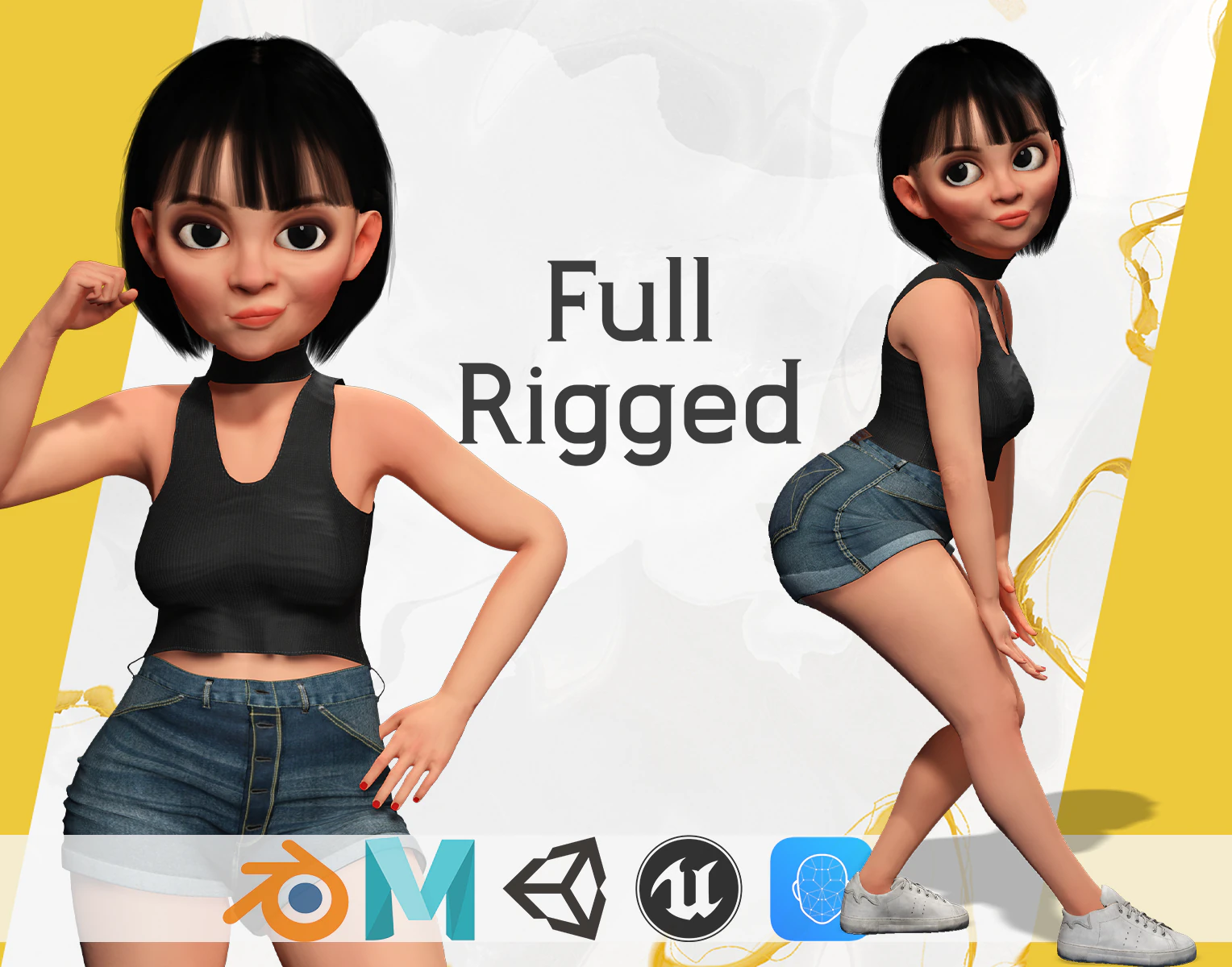 Cartoon cute Woman Stylized 3D Model .c4d .max .obj .3ds .fbx .stl .blend