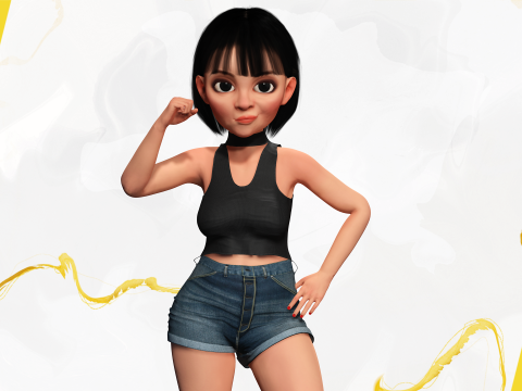 Cartoon cute Woman Stylized 3Dモデル