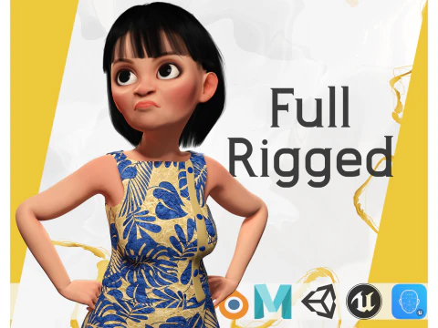 かわいい女の子のリアルなトゥーン キャラクター 3Dモデル