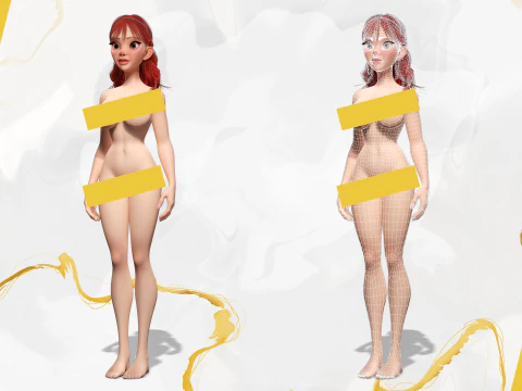 Cartoon girl with stylized red Stylized Semi-Realistic hair 3D Model