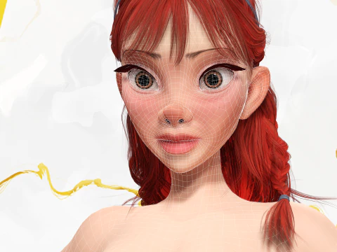 Cartoon girl with stylized red Stylized Semi-Realistic hair 3D Model