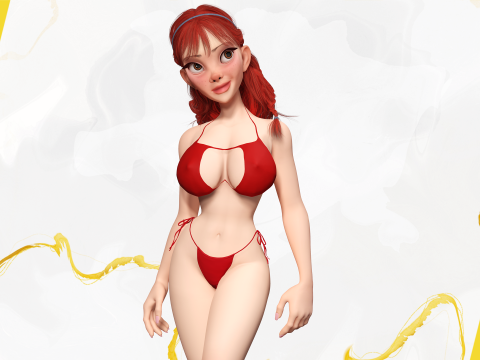 Cartoon girl with stylized red Stylized Semi-Realistic hair 3D Модель