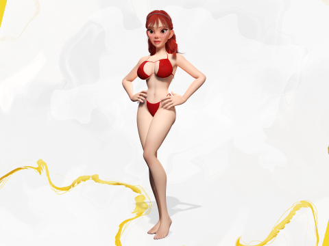 Cartoon girl with stylized red Stylized Semi-Realistic hair 3D Модель