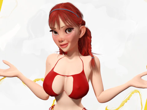 Cartoon girl with stylized red Stylized Semi-Realistic hair 3D Model
