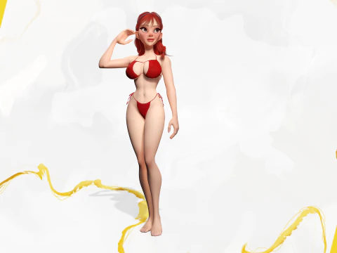 Cartoon girl with stylized red Stylized Semi-Realistic hair 3D Model