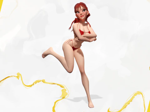 Cartoon girl with stylized red Stylized Semi-Realistic hair 3D Model