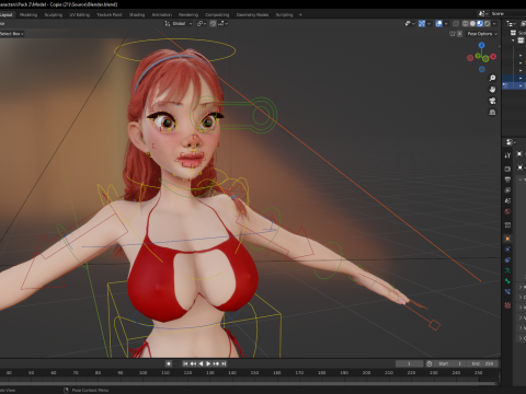 Cartoon girl with stylized red Stylized Semi-Realistic hair 3D Модель