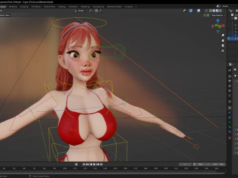 Cartoon girl with stylized red Stylized Semi-Realistic hair 3D Model