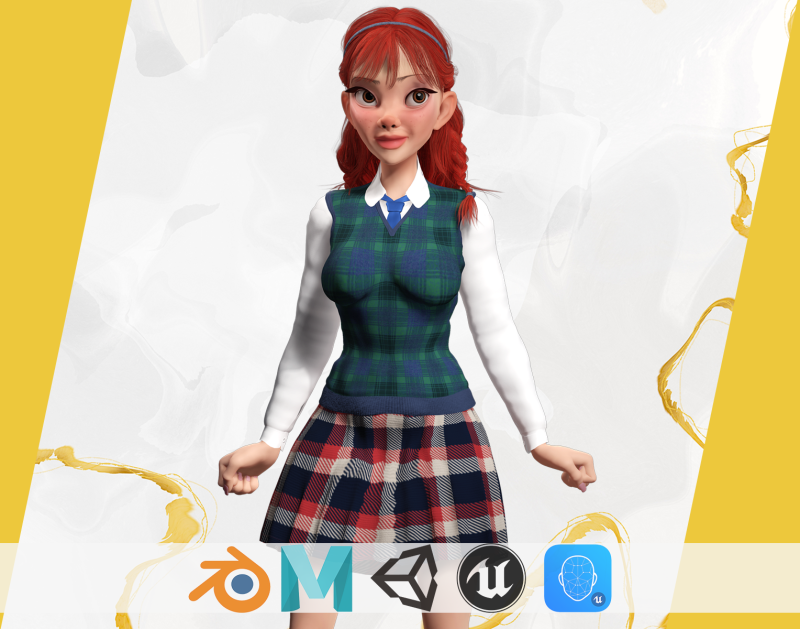School Girl uniform suit stylized realism Model 3D .c4d .max .obj .3ds .fbx .stl .blend