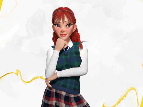 School Girl uniform suit stylized realism Model 3D
