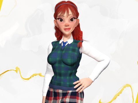 School Girl uniform suit stylized realism Model 3D