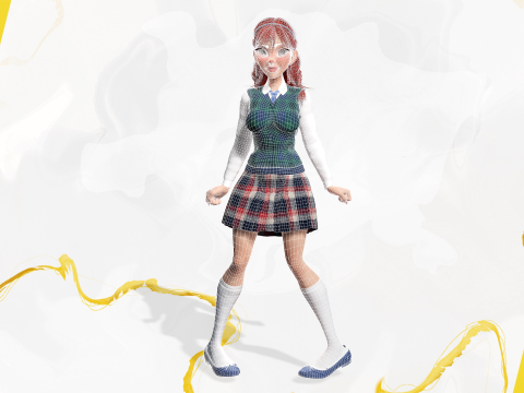 School Girl uniform suit stylized realism Model 3D