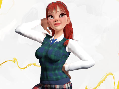 School Girl uniform suit stylized realism Model 3D