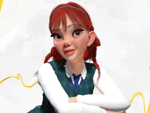 School Girl uniform suit stylized realism Model 3D