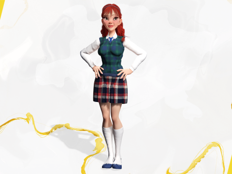 School Girl uniform suit stylized realism Model 3D