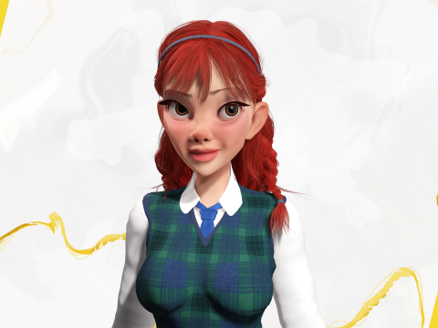 School Girl uniform suit stylized realism Model 3D