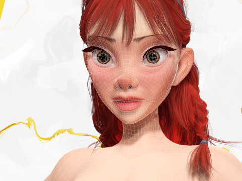 Redhead Character with Colorful Patterned Outfit Toon 3D Модель