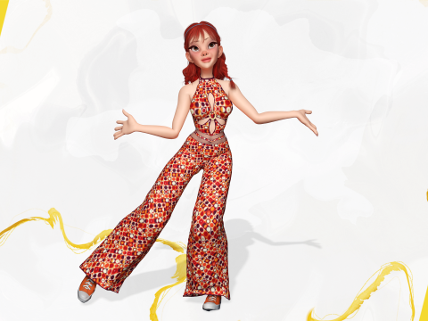 Redhead Character with Colorful Patterned Outfit Toon 3D Модель