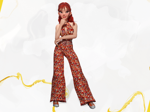 Redhead Character with Colorful Patterned Outfit Toon 3D Модель