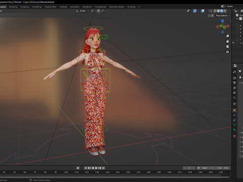 Redhead Character with Colorful Patterned Outfit Toon 3D Модель