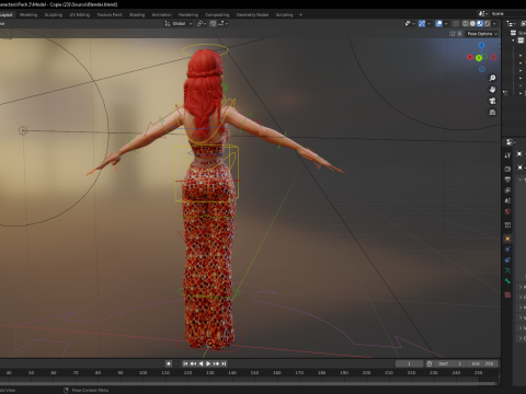 Redhead Character with Colorful Patterned Outfit Toon 3D Модель