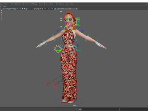 Redhead Character with Colorful Patterned Outfit Toon 3D Модель