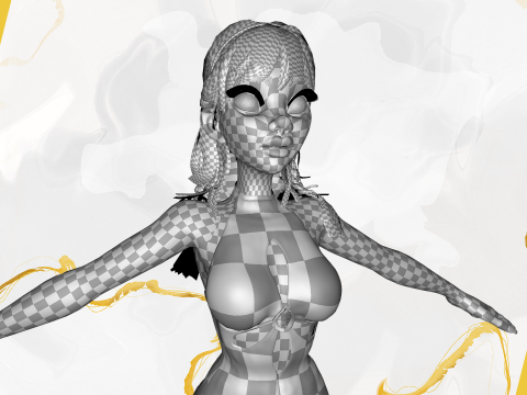 Redhead Character with Colorful Patterned Outfit Toon 3D Модель
