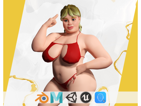 Curvy Swimsuit Female Character Plus-Size Stylized Character 3D Model