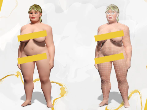 Curvy Swimsuit Female Character Plus-Size Stylized Character 3D Model