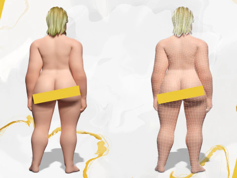 Curvy Swimsuit Female Character Plus-Size Stylized Character 3D Model