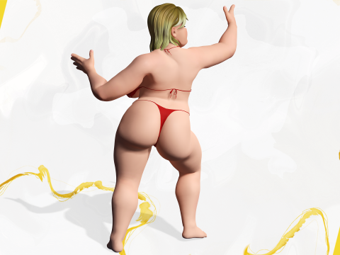 Curvy Swimsuit Female Character Plus-Size Stylized Character 3Dモデル